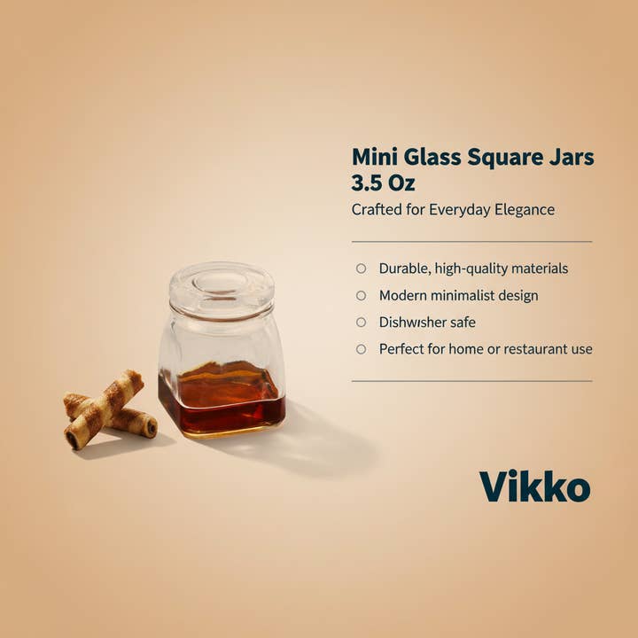 Kadra Kitchenware - Wholesale Jar - Vikko - Mini Glass Square Jars 3.5 Oz3