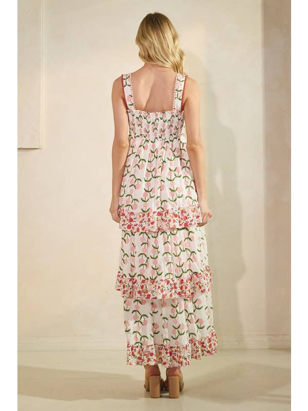 Pink Multi Tiered Floral Dress MD51622 for wholesale on Faire