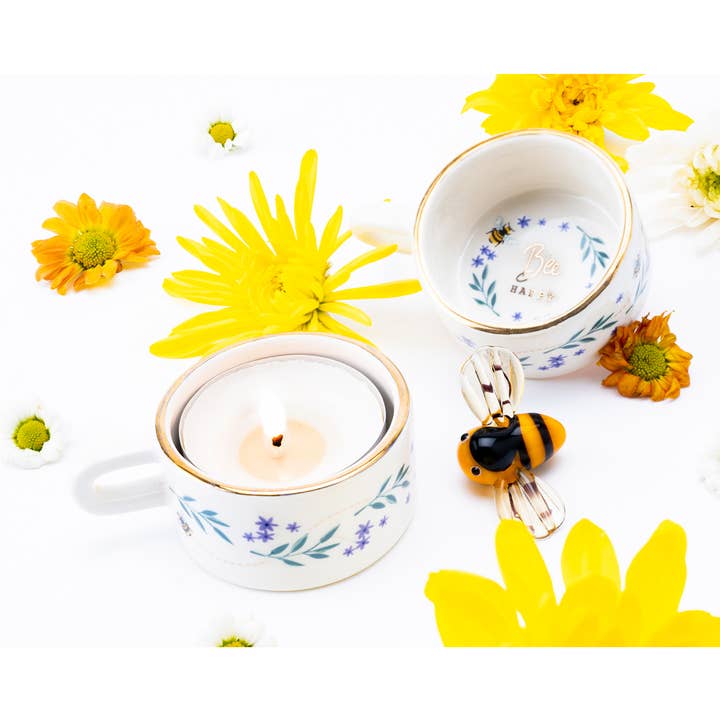 CGB Giftware - Wholesale Candle holder - The Beekeeper 'Bee Happy' Ceramic Tealight Holder0