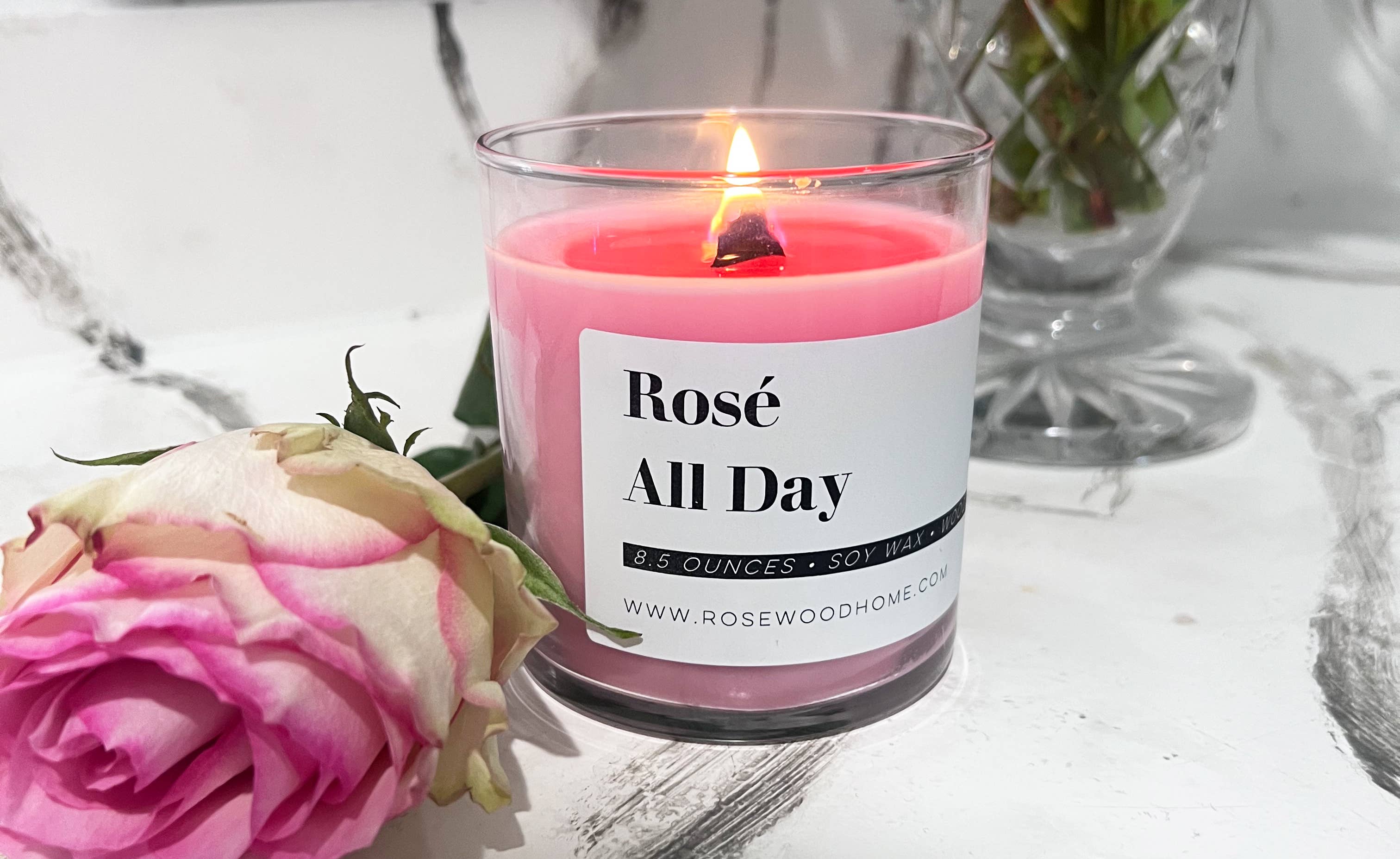 Rosewood Home - Wholesale Jar/Filled Candle - Rosé All Day Candle - 8oz