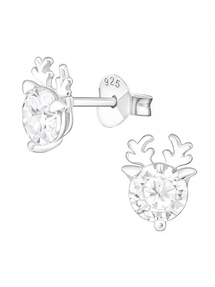 Orecchini a bottone in argento Sterling a forma di cervo con zirconia cubica - SS per la vendita all'ingrosso da parte di Zoey Simmons