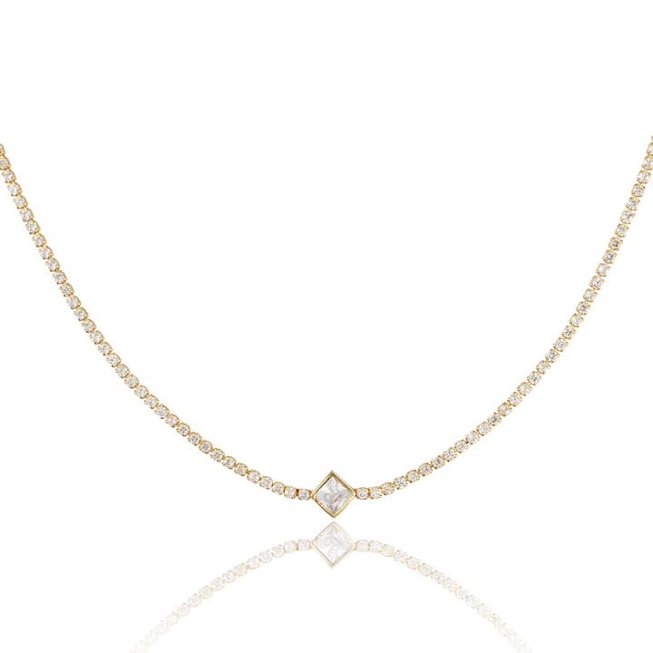 Girocollo con ciondolo in pietra a forma di diamante da tennis da 2 mm (F236/I72B) per la vendita all'ingrosso da parte di MIA Jewelry
