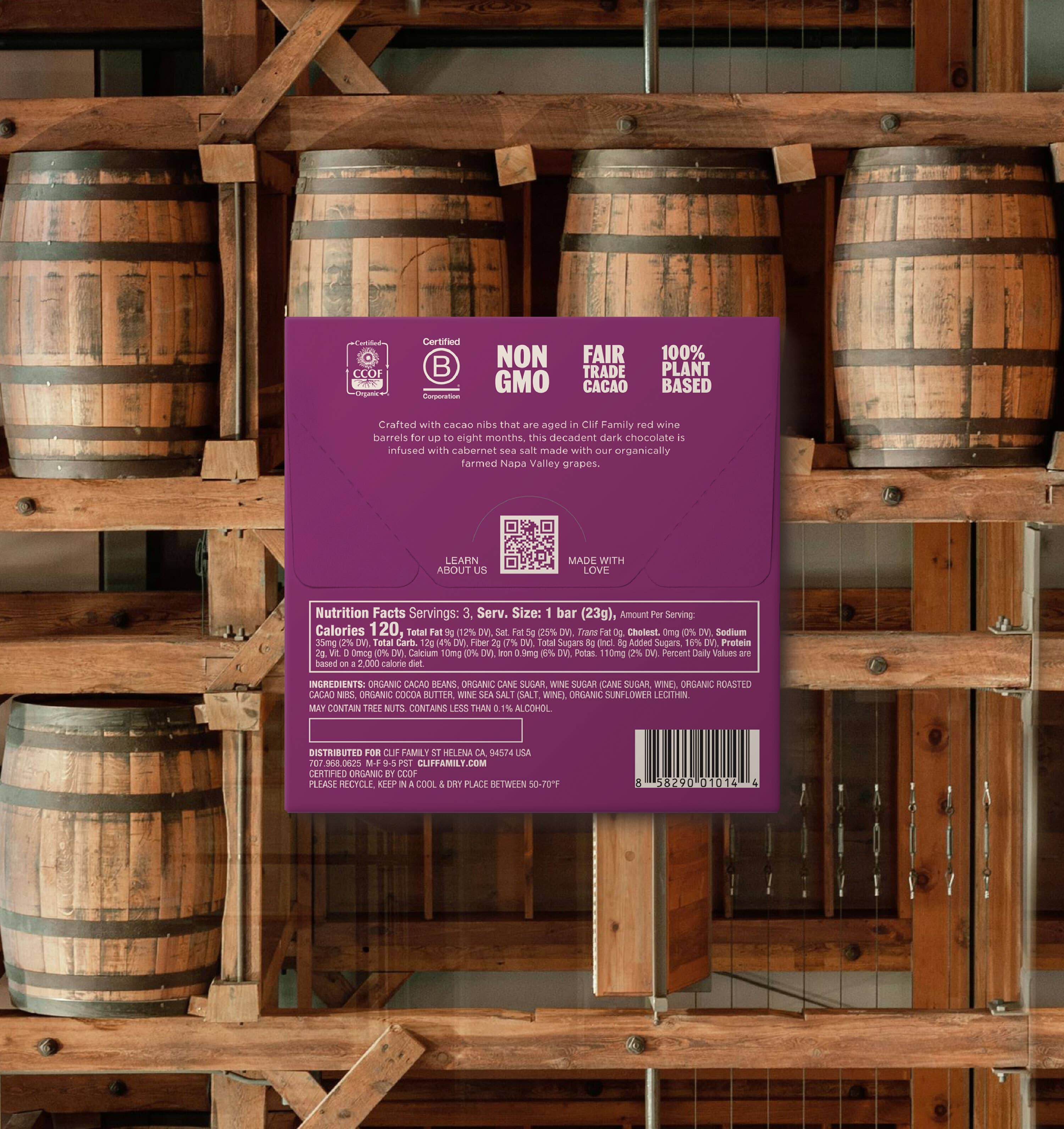 Clif Family Napa Valley, Certified B Corp Company - Wholesale Chocolate Bar - Napa Noir Dark Chocolate Bar3