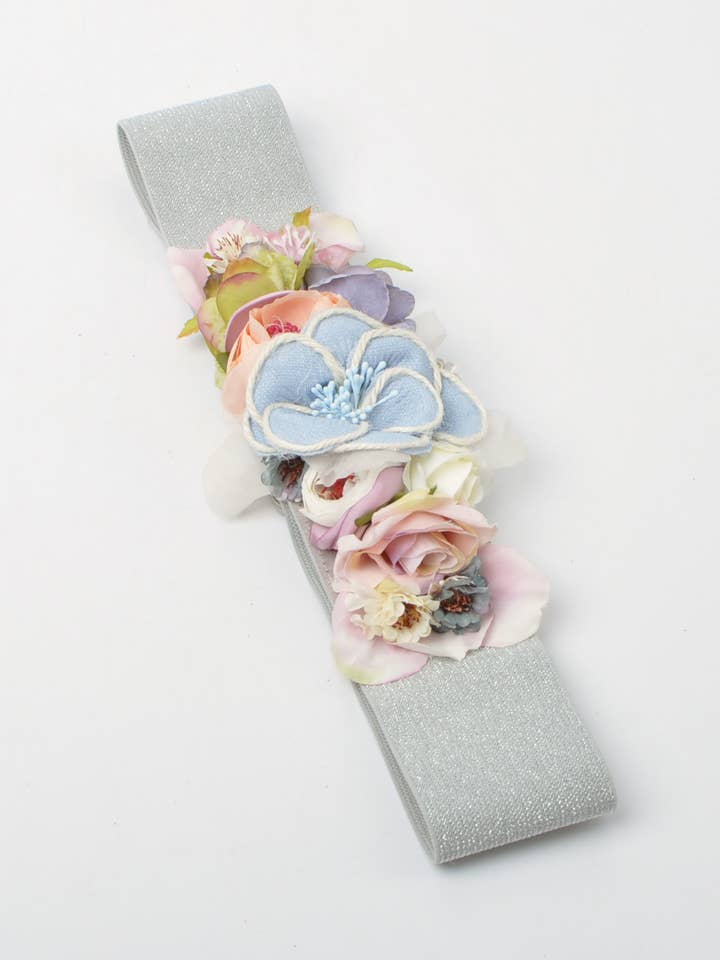 Elastic belt with multicolored flowers for wholesale by Victoria Moda