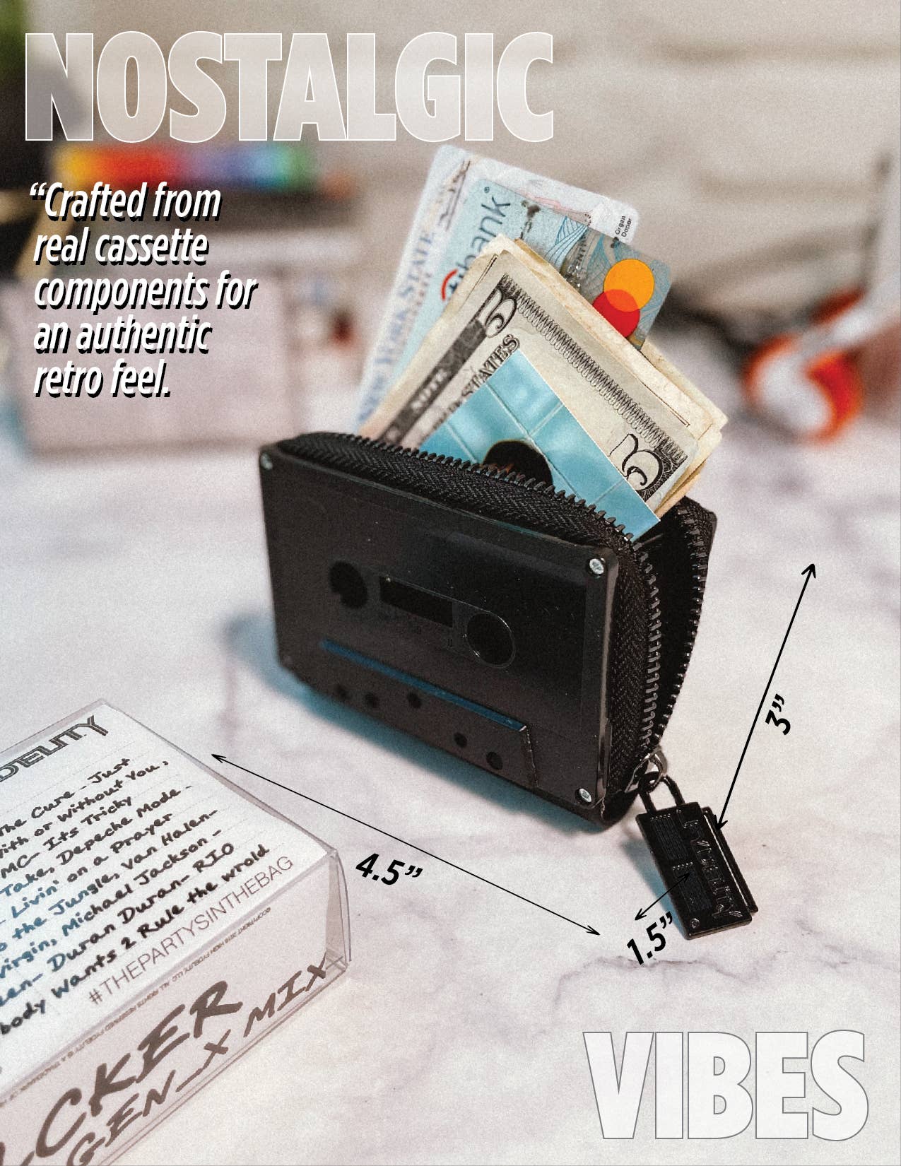 Fydelity - Wholesale Wallet - Unisex - Retro Cassette Wallet | 80s Card Holder Coin Purse | Black1