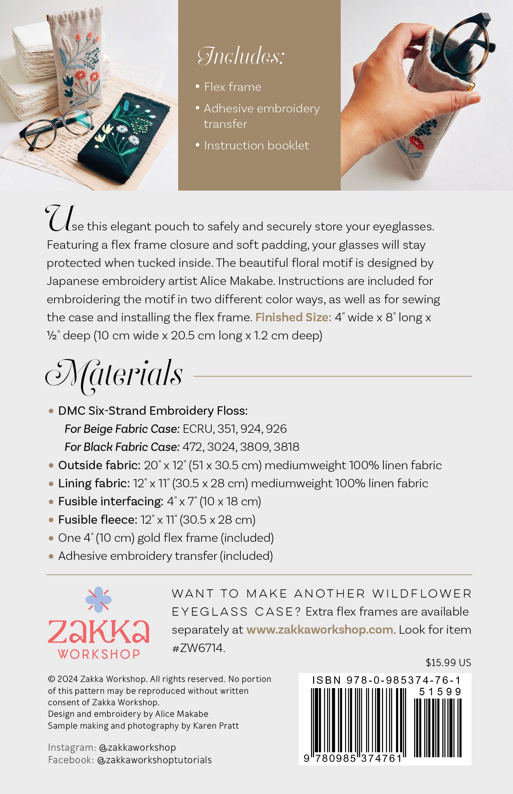 Zakka Workshop - Wholesale Craft Sewing Kit - Wildflower Eyeglass Case Kit (#ZW4761)3