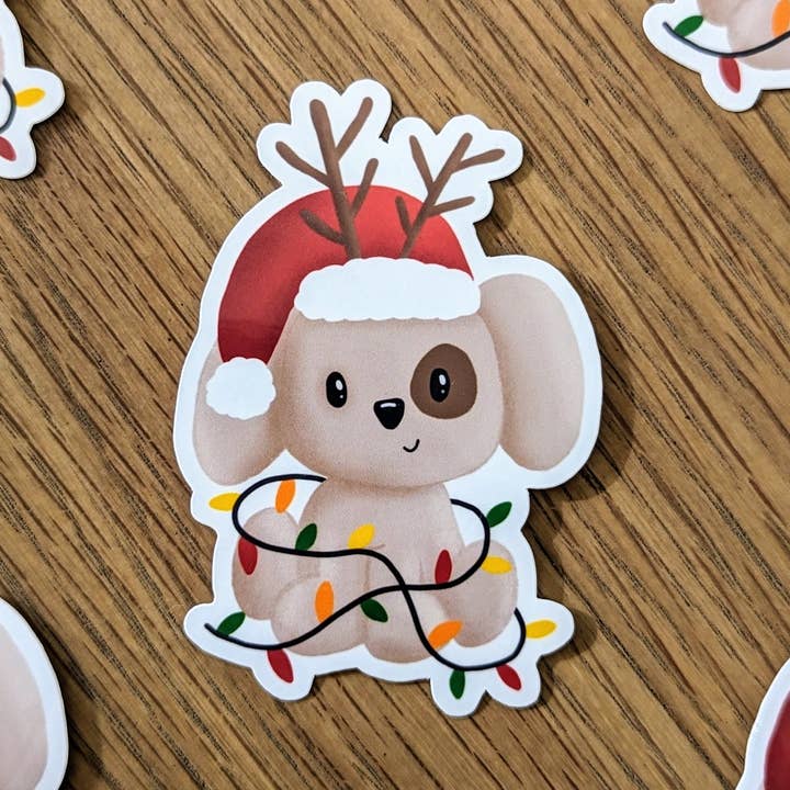 Christmas Dog Sticker | Laminated Vinyl for wholesale by Sleepy Fawn Studio