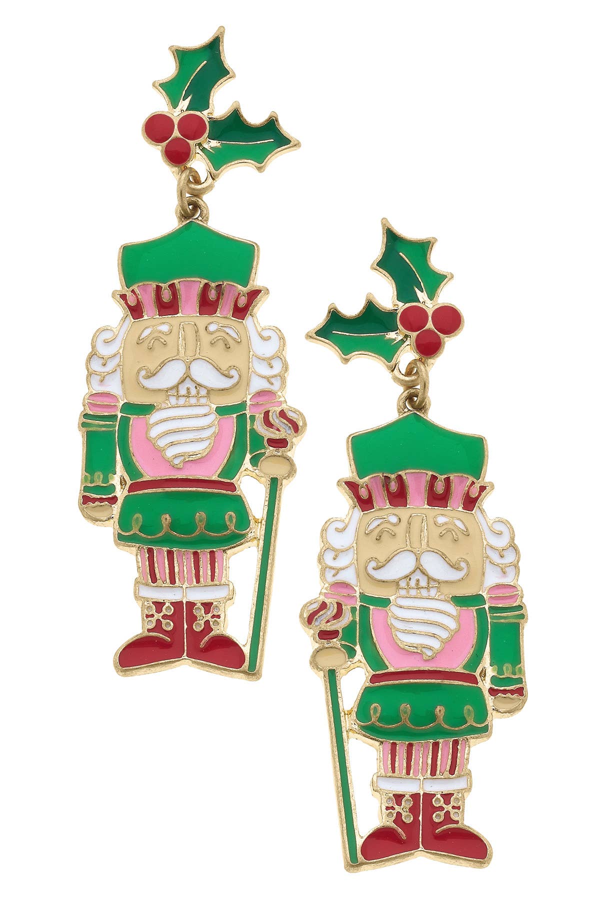Wholesale Mistletoe Enamel Nutcracker Earrings for your store Faire