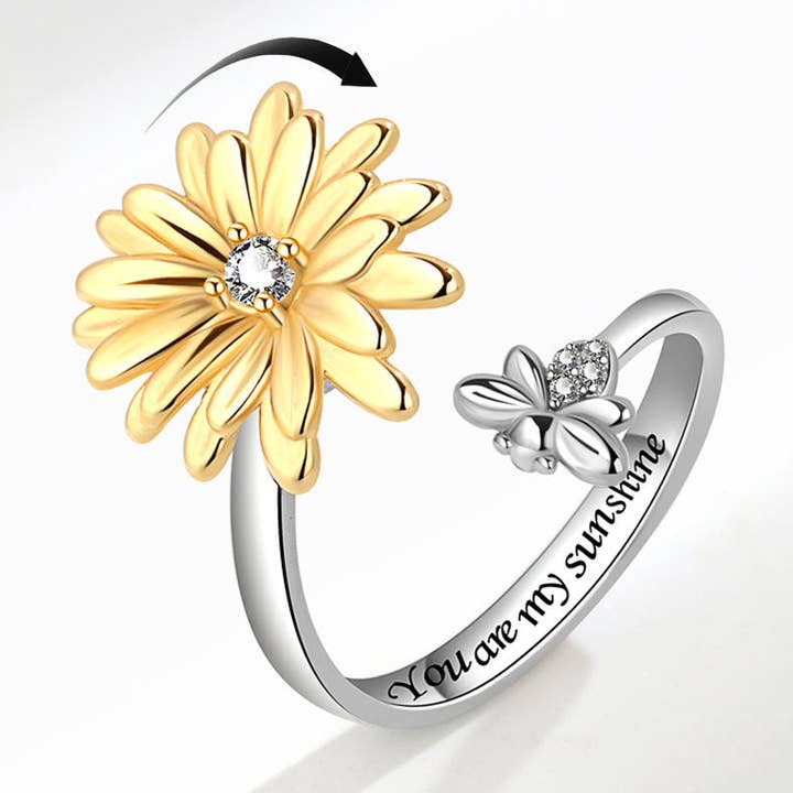 Argent Bague Fidget Spinner Daisy Flower Bee Anxiety en cuivre massif en vente sur Faire0