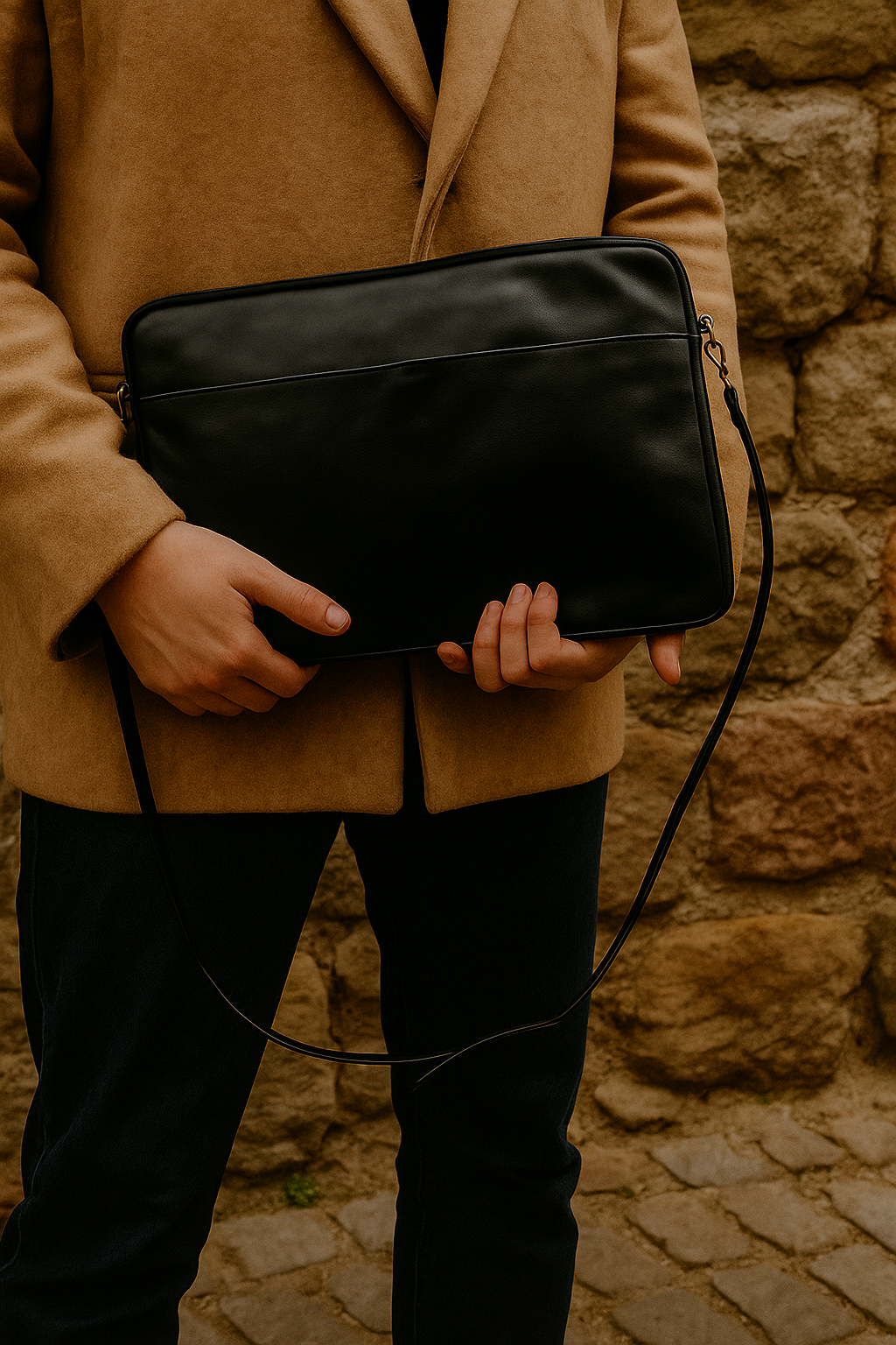 MLC – wholesale Laptop/tablet case – Unisex – Midnight Noir Leather Laptop Sleeve – Sleek, Smart & City-Ready (13–15”)1