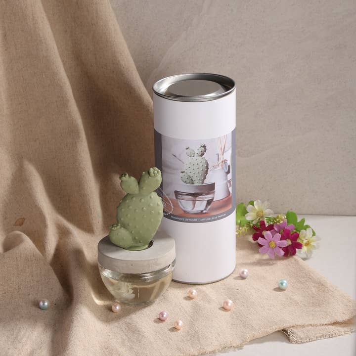 Pretty Valley Home – Engroshandel Duftolie med pinde – Cactus - Bunny Ear Cactus keramisk diffuser gavesæt - 100ml