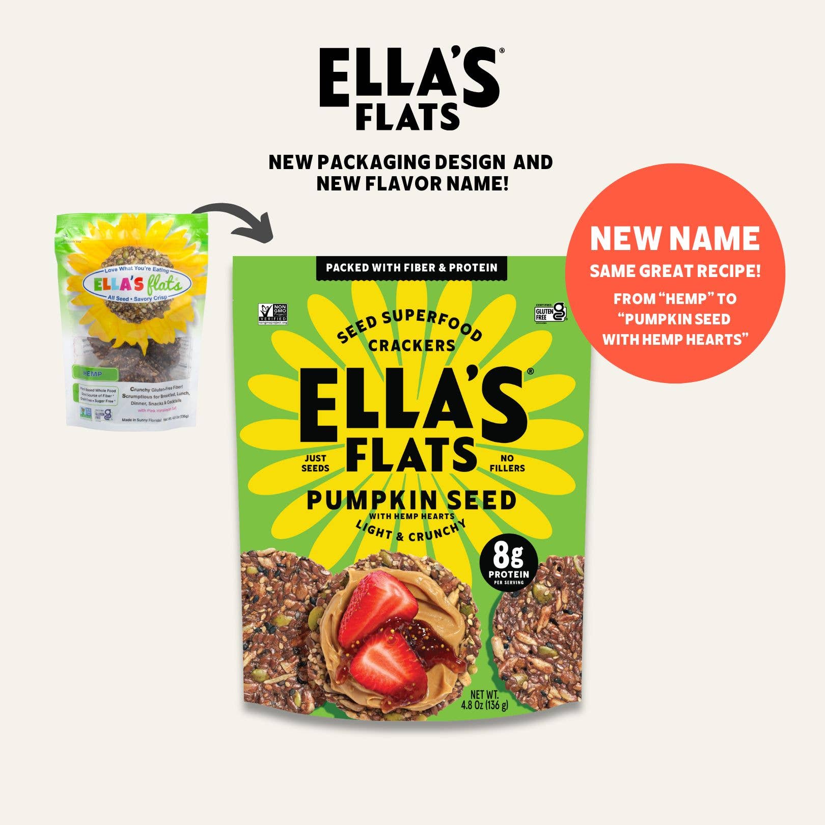 Ella's Flats® - Wholesale Crackers - Pumpkin Seed with Hemp Hearts (formerly Hemp) - 4.8 oz2