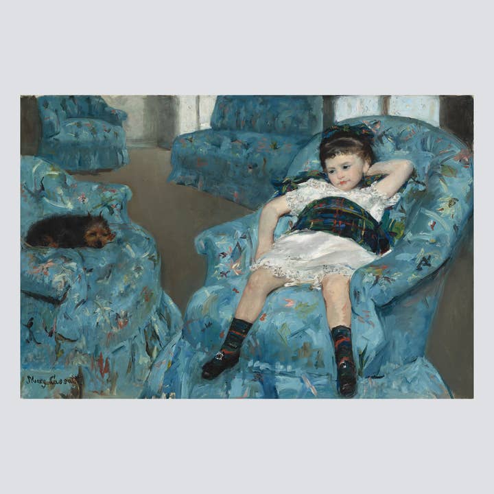 Petite fille dans un fauteuil bleu (1878) Reproduction d'art pour la vente par Milisima Studio