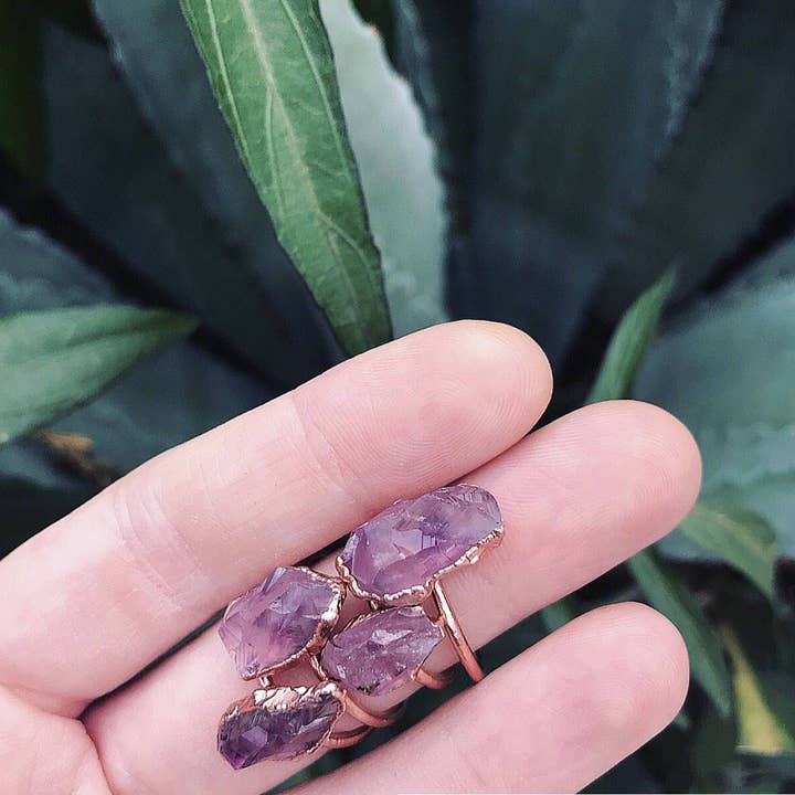 Buddha Blossom Jewels - Wholesale Cocktail/Statement Ring - Chunky Raw Amethyst Ring3