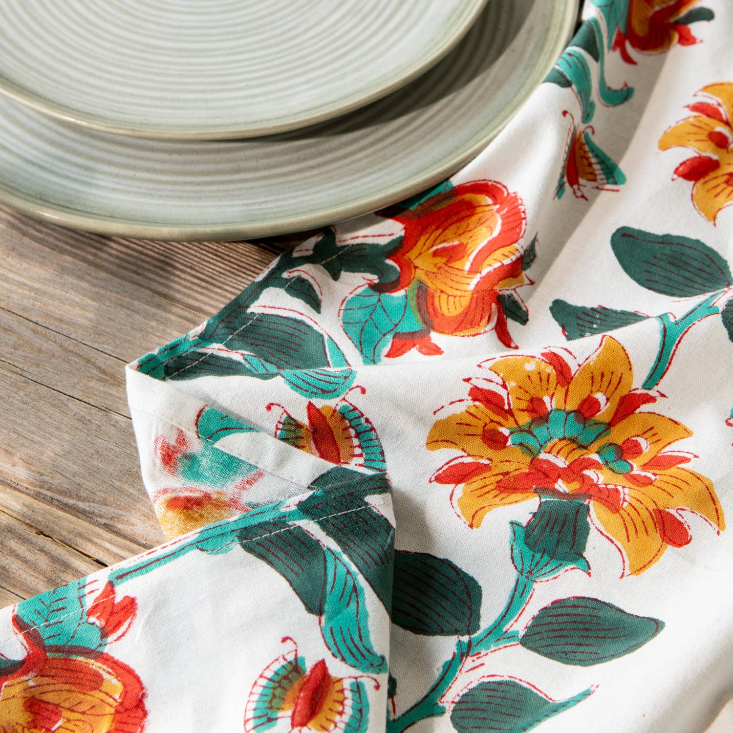 Danica Heirloom - Wholesale Tea Towel - Marigold Block Print Dishtowel1