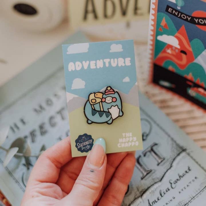Adventure Pin badge for wholesale by fortheloveofthenorth