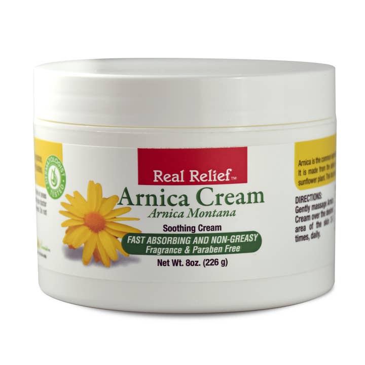 Crème à l'arnica Real Relief pour soulager la douleur 8 oz pour la vente par homeolab International Inc