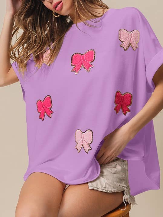 Rosa Clothing - Wholesale T-Shirt - Women's - Basic overfit Embroidered Bow Patch T-Shirt