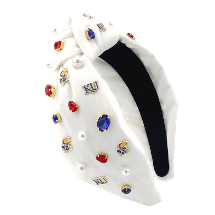 Bandeau blanc avec logo de l'Université du Kansas pour la vente par Brianna Cannon