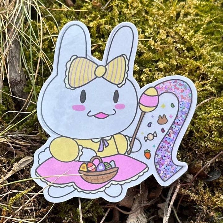 Rabbit Easter Parade Waterproof Glitter Vinyl Sticker for wholesale by Courtney Elizabeth Studio
