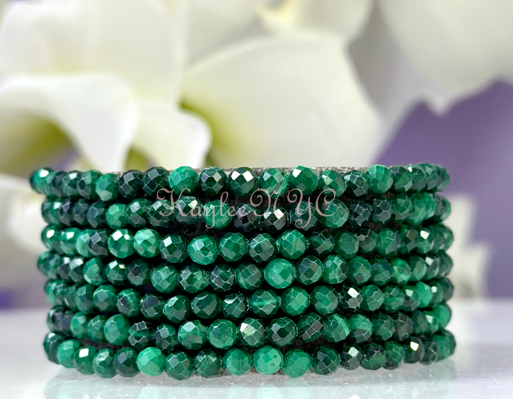 KayleeNYC - Wholesale Beaded Bracelet - Natural Malachite 4mm Faceted 7.5” Crystal Bracelet1