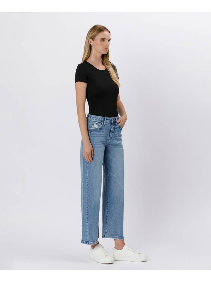 IDEALLY TUMMY CONTROL HIGH RISE BAGGY WIDE JEANS LV1471 for wholesale on Faire
