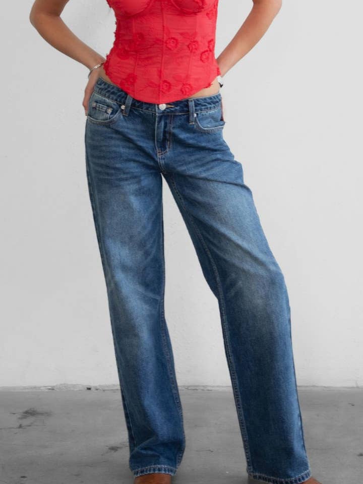 STREIT Dark Denim Washed Low Rise Straight Leg Jeans for wholesale by TICTOC