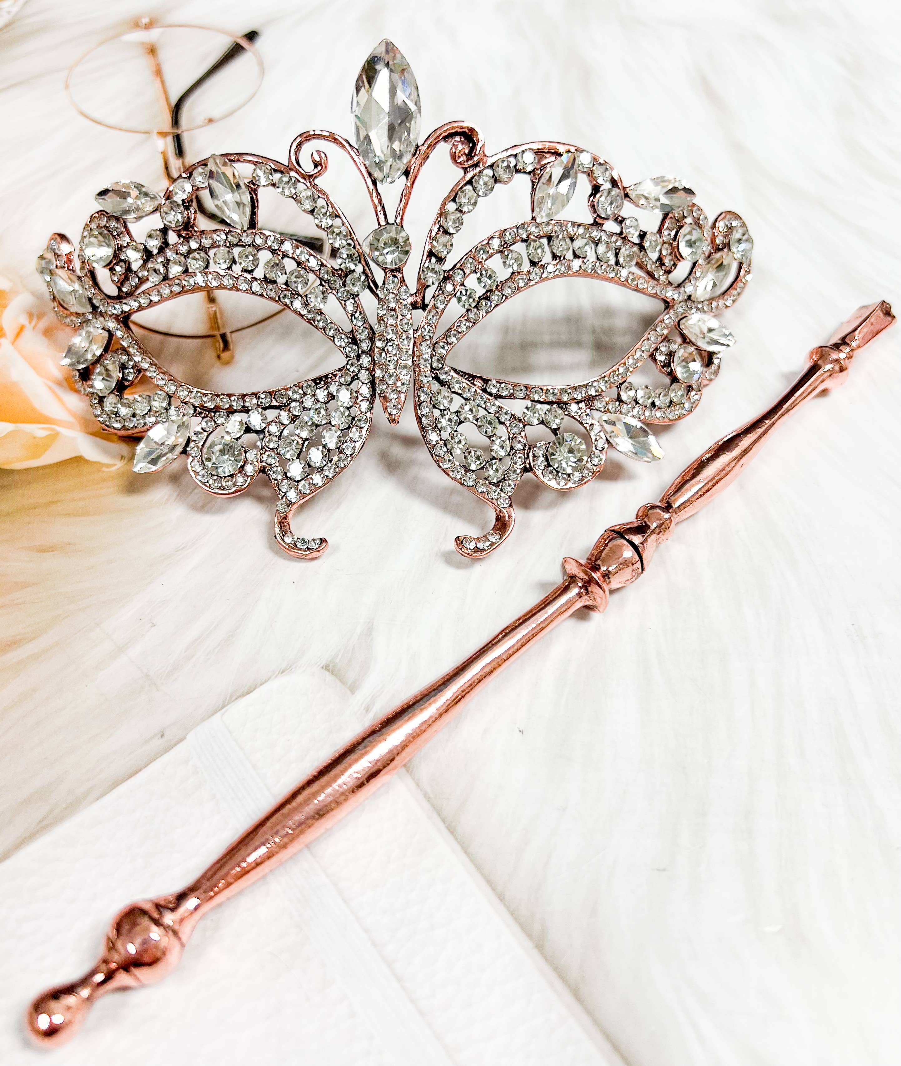 Happy Dream Gifts - Wholesale Costume - Unisex - Butterfly Masquerade Mask with Stick, Crystal Copper Mask6