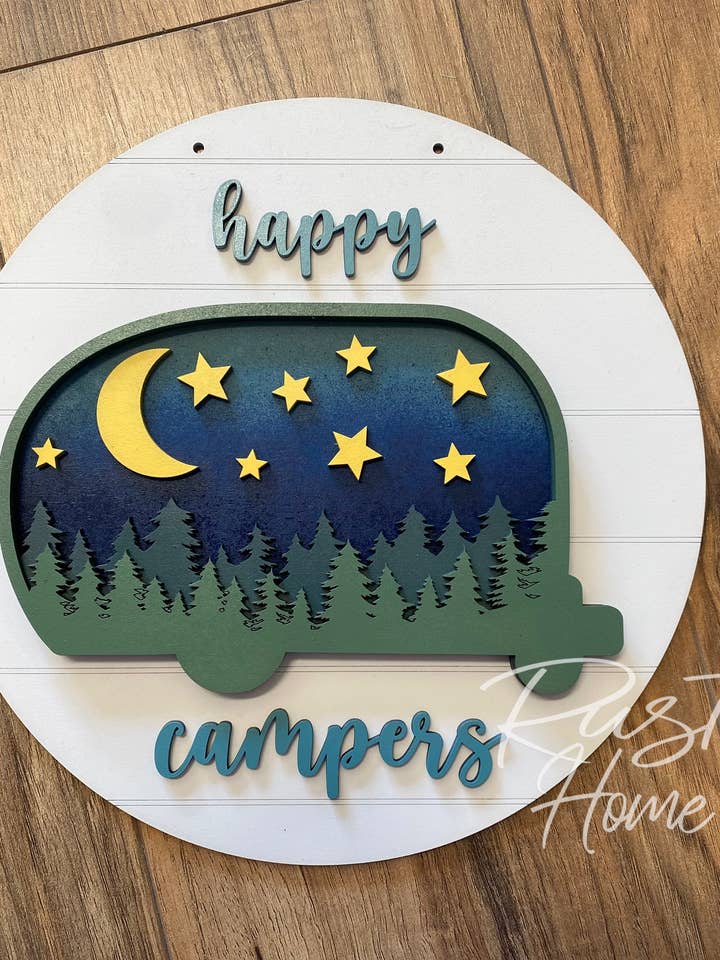 Sign,camping round, Door-hanger, craft kit, for wholesale by Rustic Home Co LLC