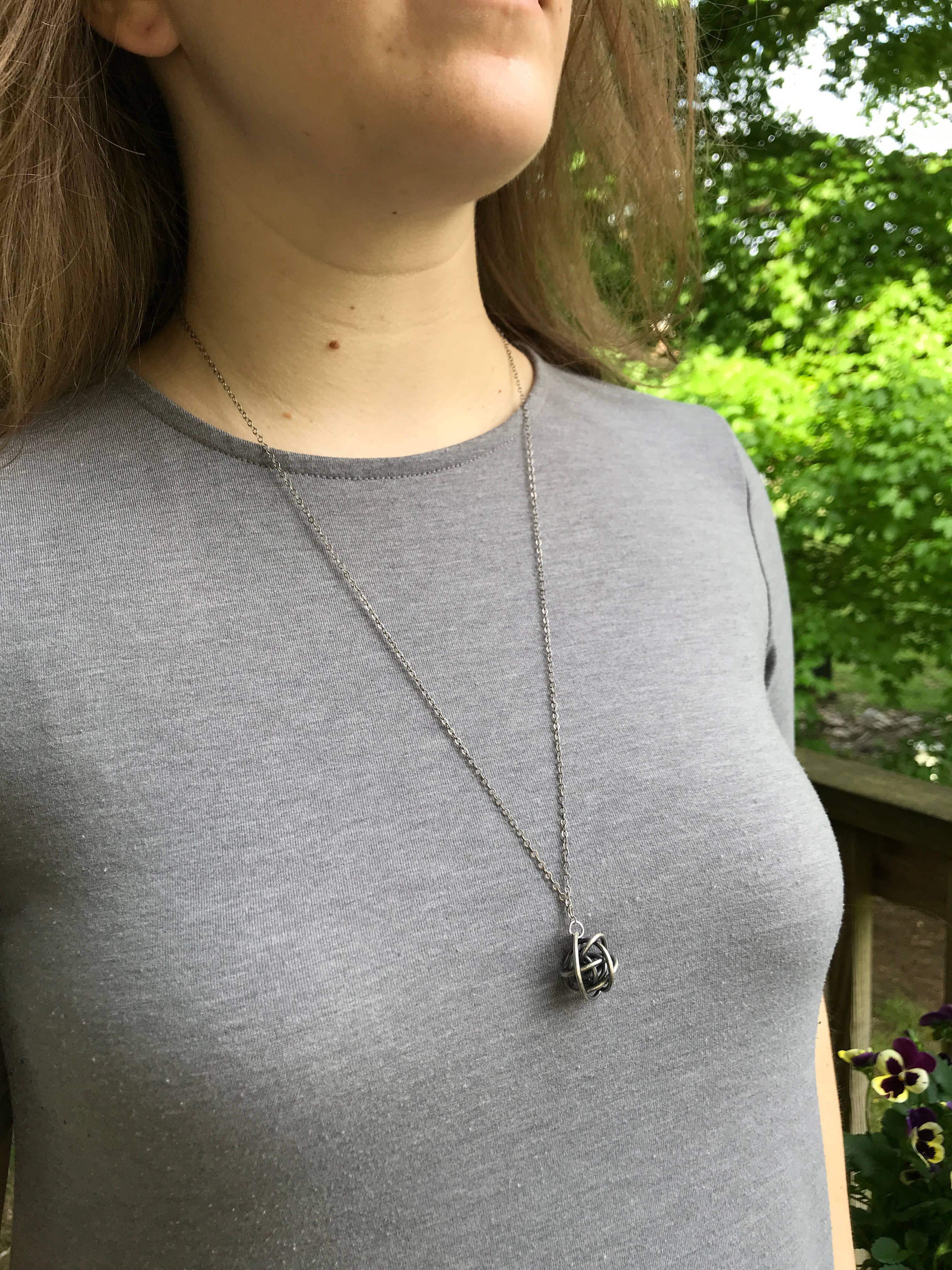 Tactile Melodies - Wholesale Pendant/Charm Necklace - Scribbles Long Silver Wire Wrap Ball Necklace1