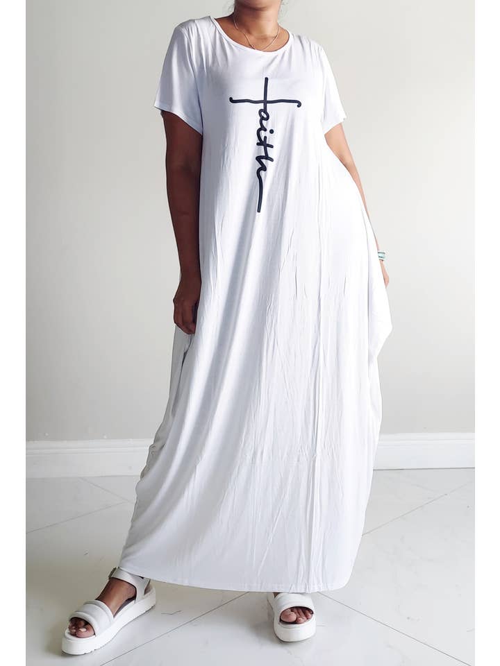 India Batik - Wholesale Dress - Women's - Faith Bubble Jersey Dress/Short Sleeve/ White 2022SS2