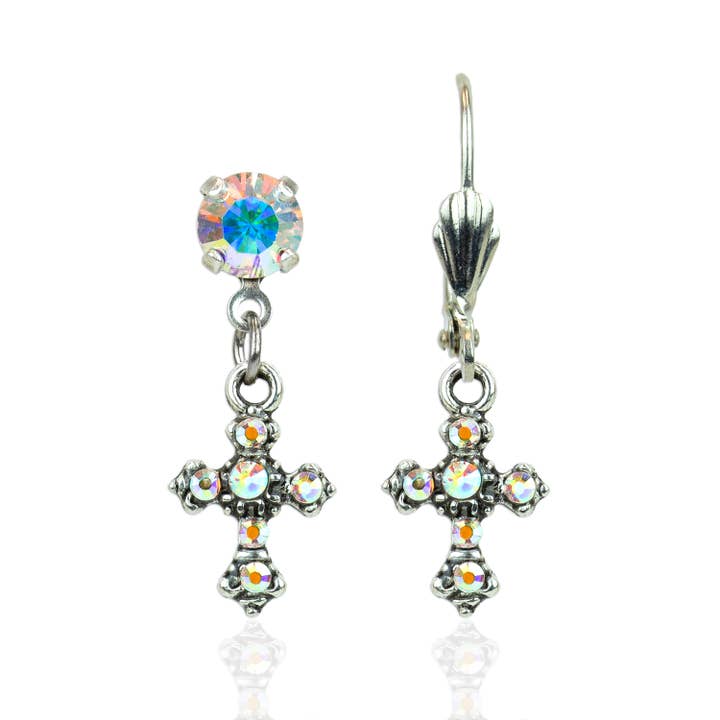 Modesta Crystal Cross Charm Earrings for wholesale by Anne Koplik Designs, Inc.
