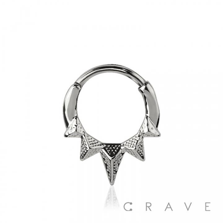 CRAVE - Wholesale Single Earring - 316L SURGICAL STEEL UNICORN TRIPLE CORRUGATED SPIKE FRONT SE