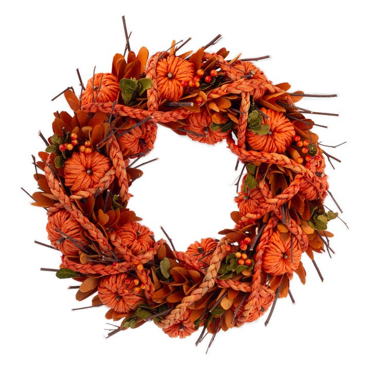14" Dia. Orange Braided Pumpkin Wreath Fall Autumn Décor for wholesale by Boston International