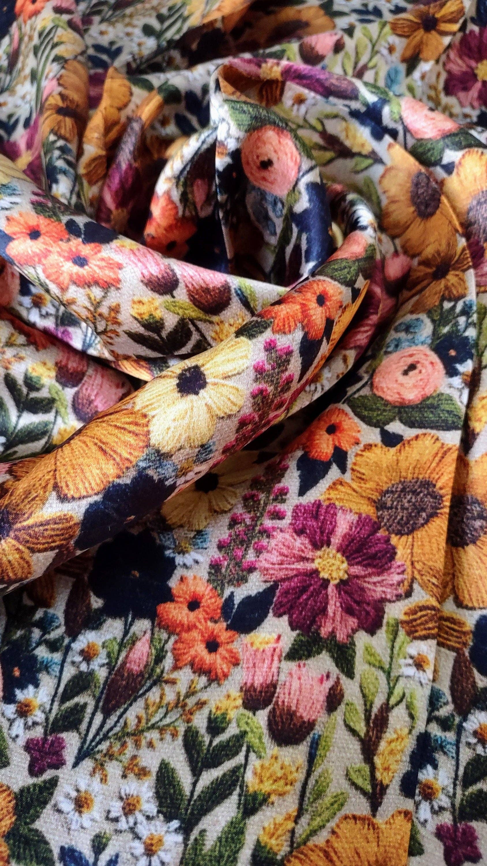 Double B Wild Rags - Wholesale Scarf - Women's - Wild Rag 100% SILK Ivory and Gold Embroidered print Western Neck Scarf Bandanna by Double B Wild Rags2