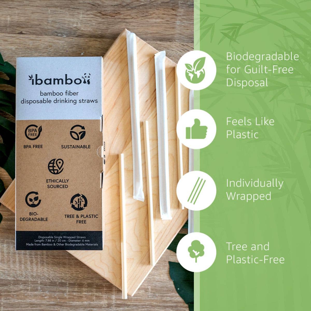 Ibambo - Wholesale Drinking straw - Ibambo Bamboo Disposable Straws - Wrapped - 250 Straws1