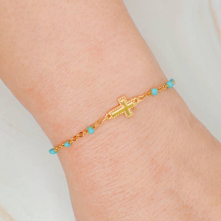 Ellison+Young - Wholesale Charm/Dangle Bracelet - Dainty Color Dots Chain Cross Bracelet