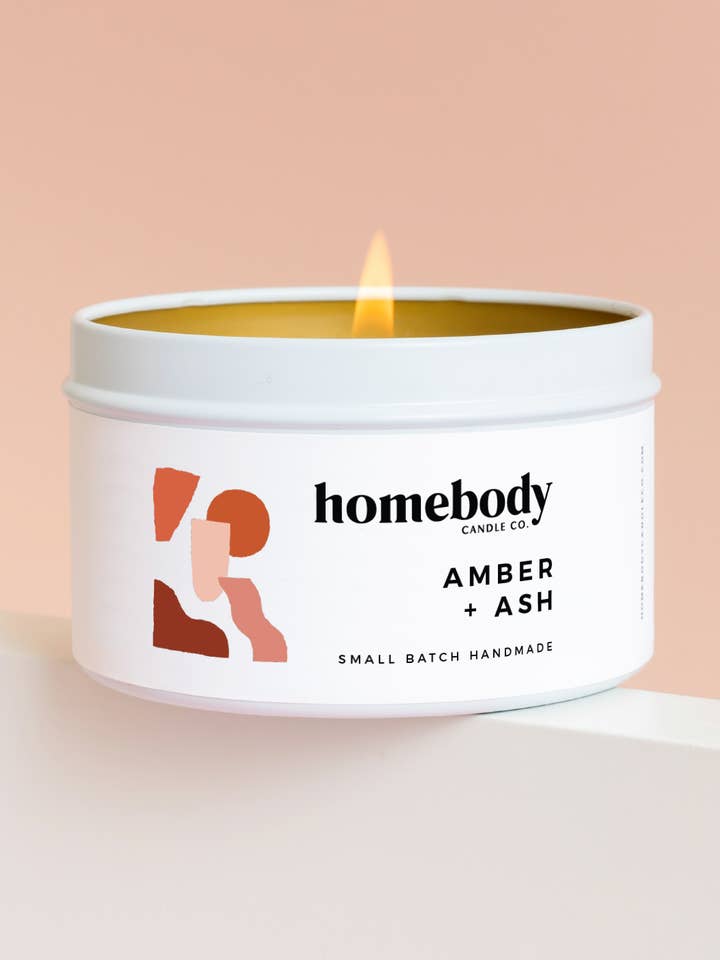 Ámbar + Ash • lata de vela para venta al por mayor de Homebody Candle Co.