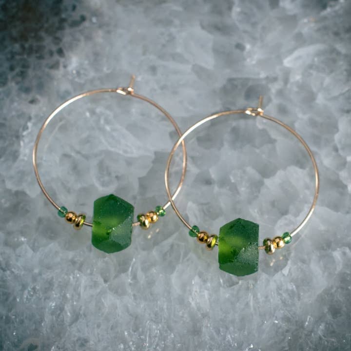 Green Glass Krobo Earrings for wholesale by DANU Ceramics