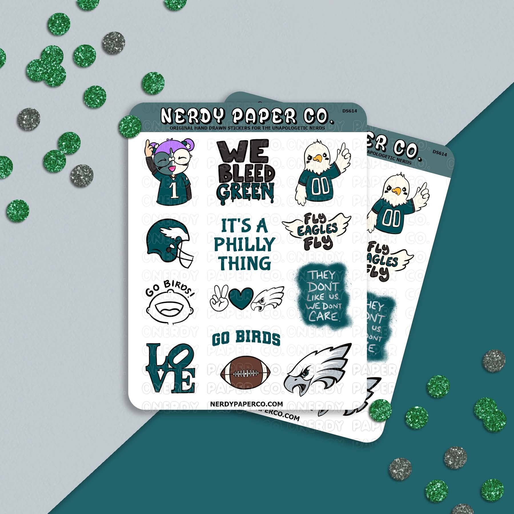 NERDY PAPER CO. - Wholesale Sticker - Go Birds! - Hand Drawn Sticker Sampler Sheet - DS614