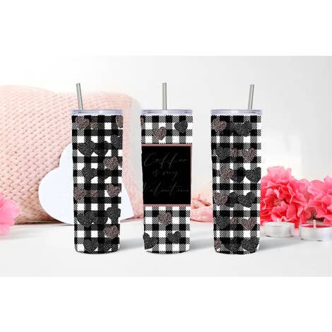 Black and White Buffalo Plaid Tumbler for wholesale by Easy Teesy Shirts