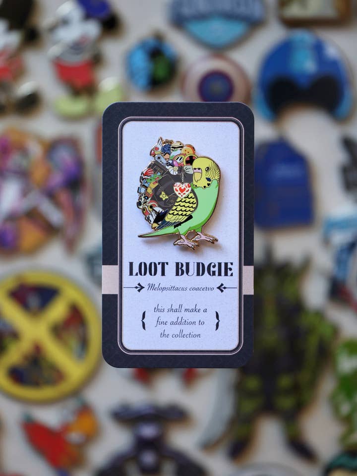 Loot Budgie Enamel Pin (Green) for wholesale by The High-End Collective