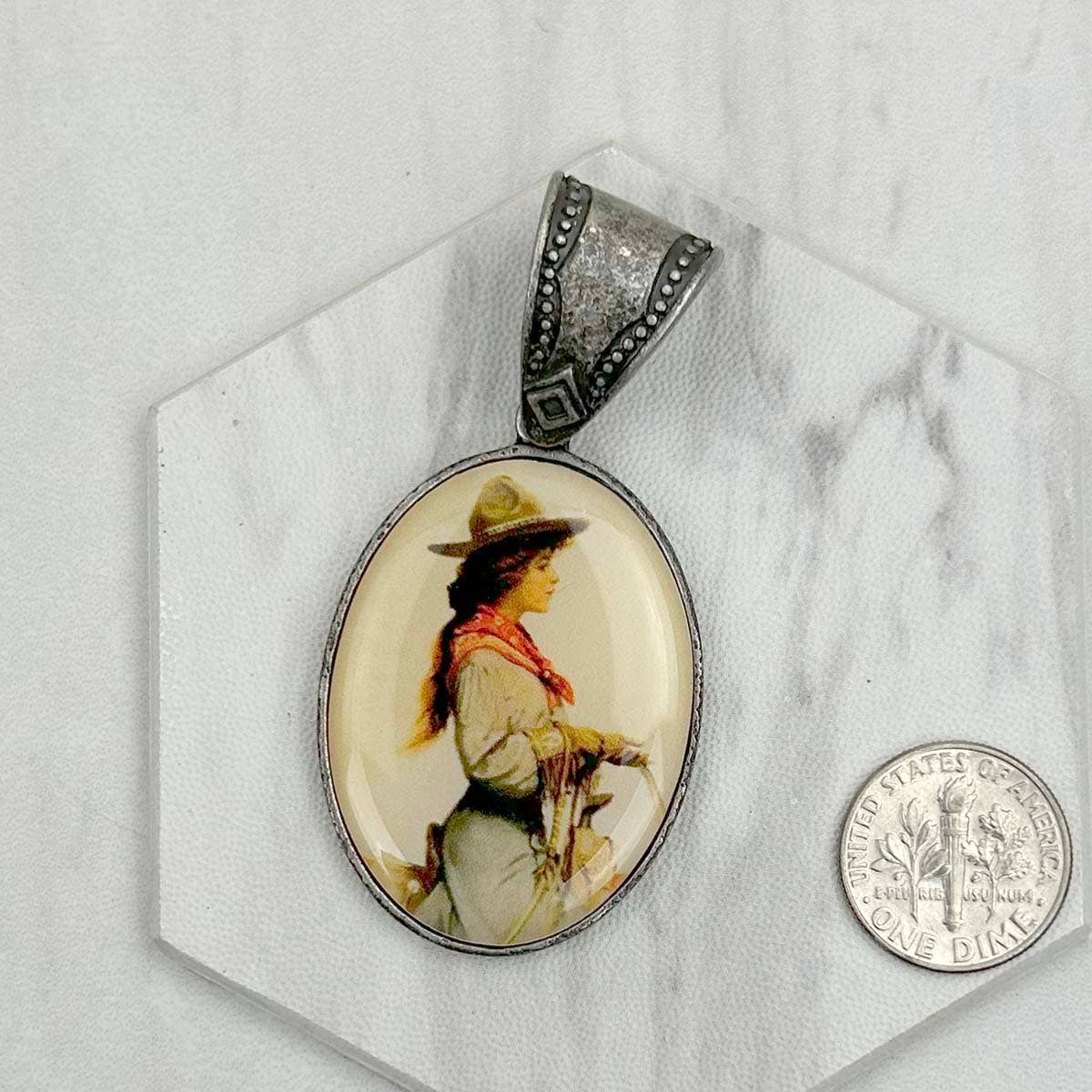 Western Elite Jewelry - Wholesale Individual Charm/Pendant - PD231210SL-71                                silver metal oval cowboy pendent0