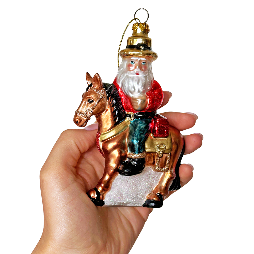 OrnamentallyYou - Wholesale Ornament - Hardy Wild Western Cowboy Santa Glass Christmas Ornament, Vintage Horse Ridin Farm Style Decor3