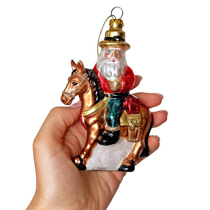 OrnamentallyYou - Wholesale Ornament - Hardy Wild Western Cowboy Santa Glass Christmas Ornament, Vintage Horse Ridin Farm Style Decor3