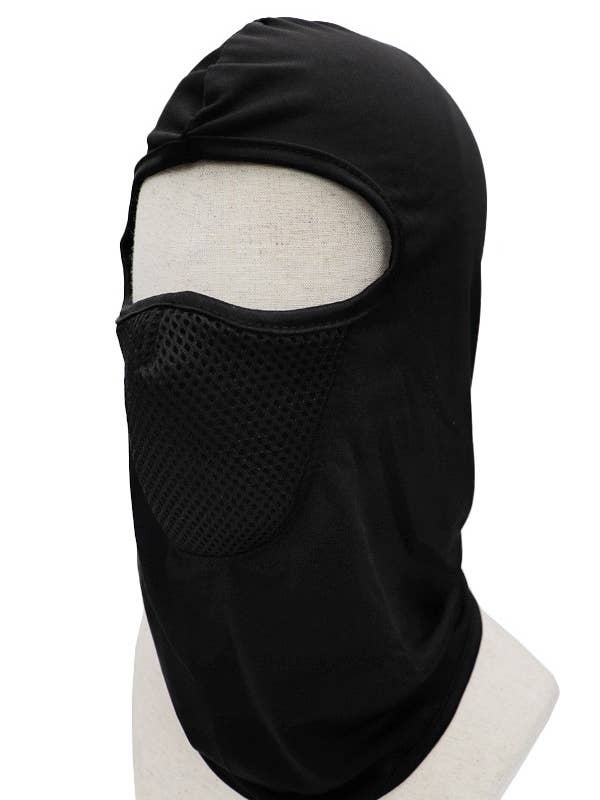 Passamontagna da sci con pannello in rete a foro singolo nero per la vendita all'ingrosso da parte di Cap Zone