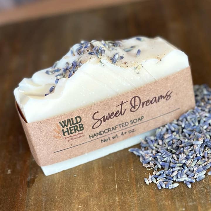 Sweet Dreams Natural Organic Soap Bar Topped with Lavender for wholesale by Wild Herb Soap Co