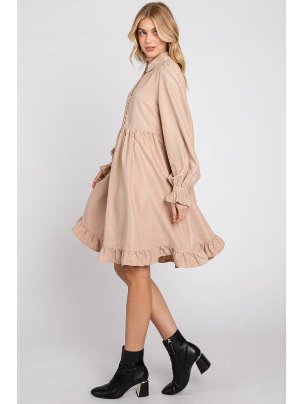 Calista - Wholesale Dress - Women's - BRUSHED TEXTURE WOVEN RUFFLE DETAILED KNEE DRESS- FD40648 7