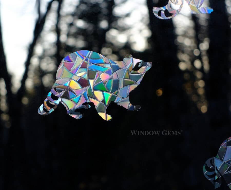 Window Gems – wholesale Suncatcher – Raccoon Window Clings - Bird Strike Prevention Suncatchers2