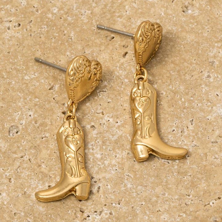 Western Heart And Cowboy Boots Dangle Earrings for wholesale by Anarchy Street